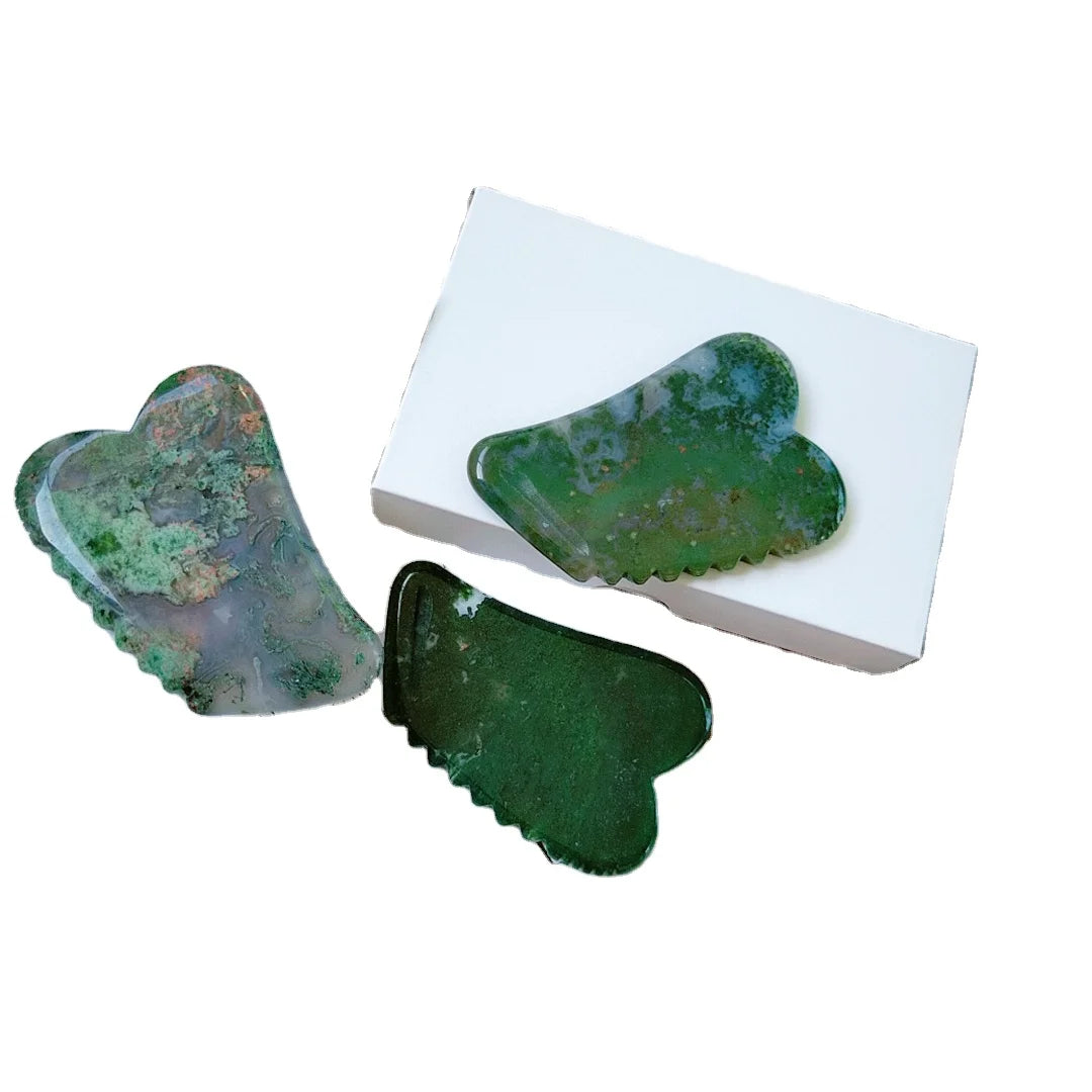 Huiying Massager Natural Moss Agate Jagged square Shape Stone Jade Scraping Board Skin Facial Gua SPA Health