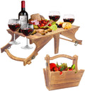 Wooden 2-in-1 Function Folding Table Small Camping Basket Bamboo Fruit Folding Shelf Organizer Wooden Picnic Table for Outdoors