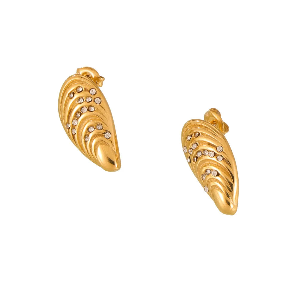 Fashion  Jewelry Earings  18K Gold Plated Light Luxury Texture Shell Shape Diamond Design Jewelry for Women Trendy
