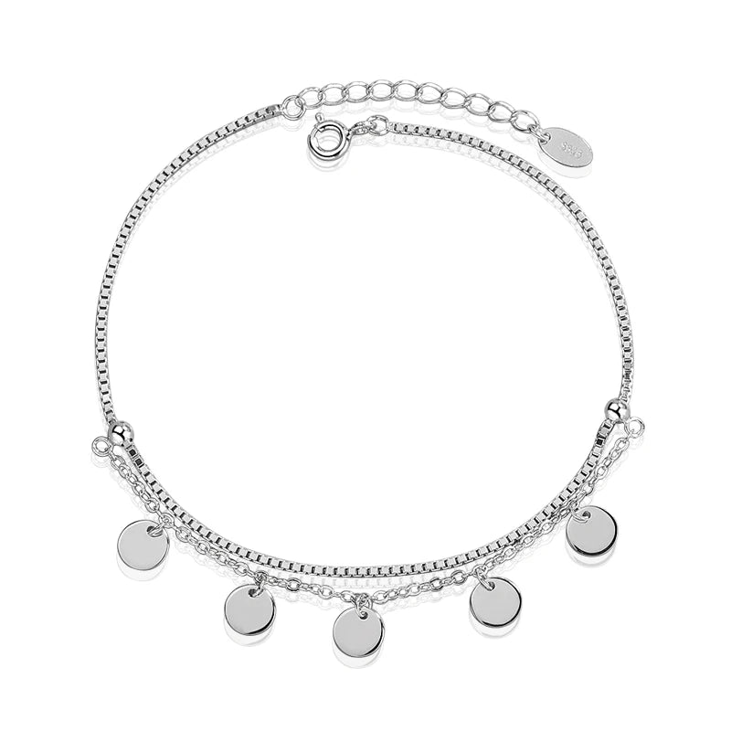 New Design Summer Foot Jewelry Double Layer Anklet Box Chain Beads Charm Silver 925 Sterling Anklet