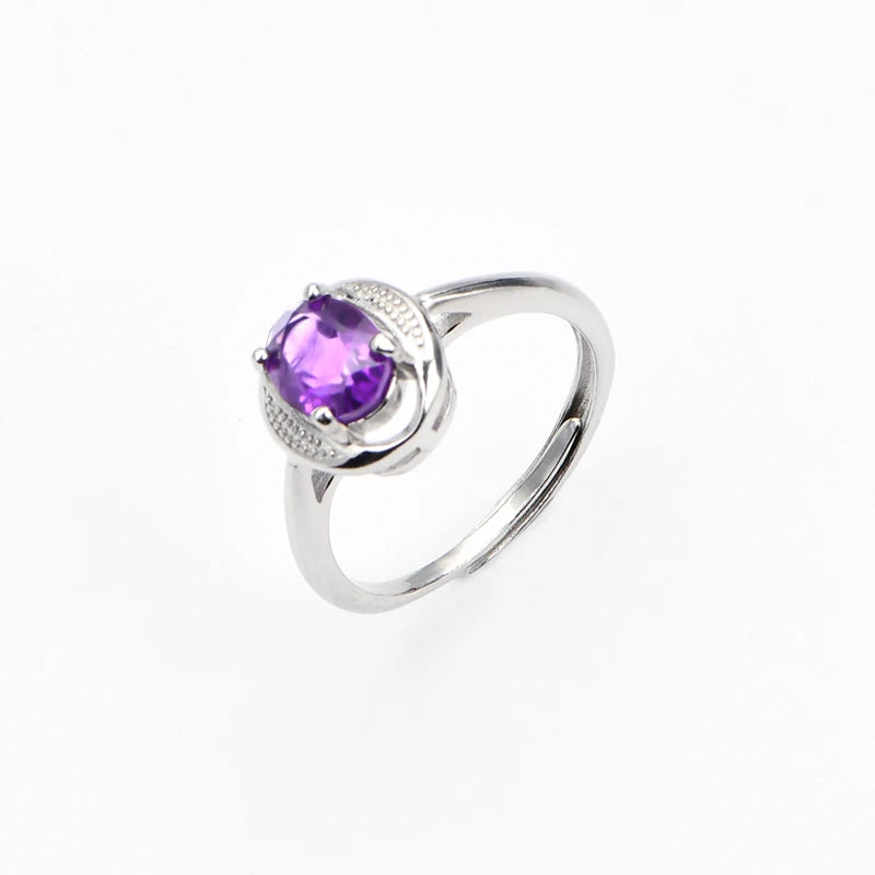 Exquisite Checkerboard Faceted Cut Amethyst Ring Natural Amethyst Oval Copper Adjustable Ring