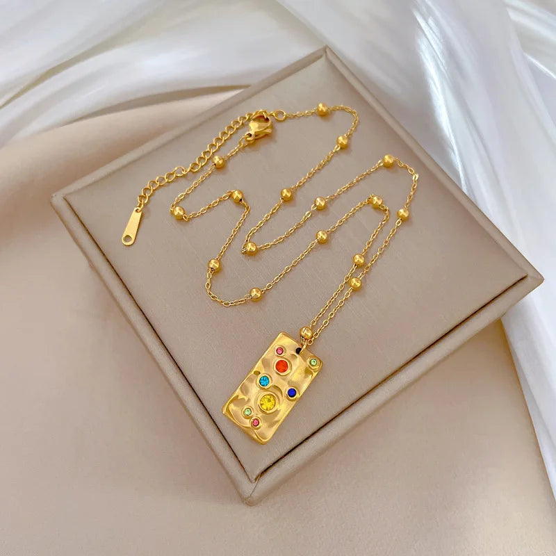 Titanium Steel Square Irregular Minimalist Wind Stove Gold Plated Necklace for Women Stainless Steel Jewelry Charm