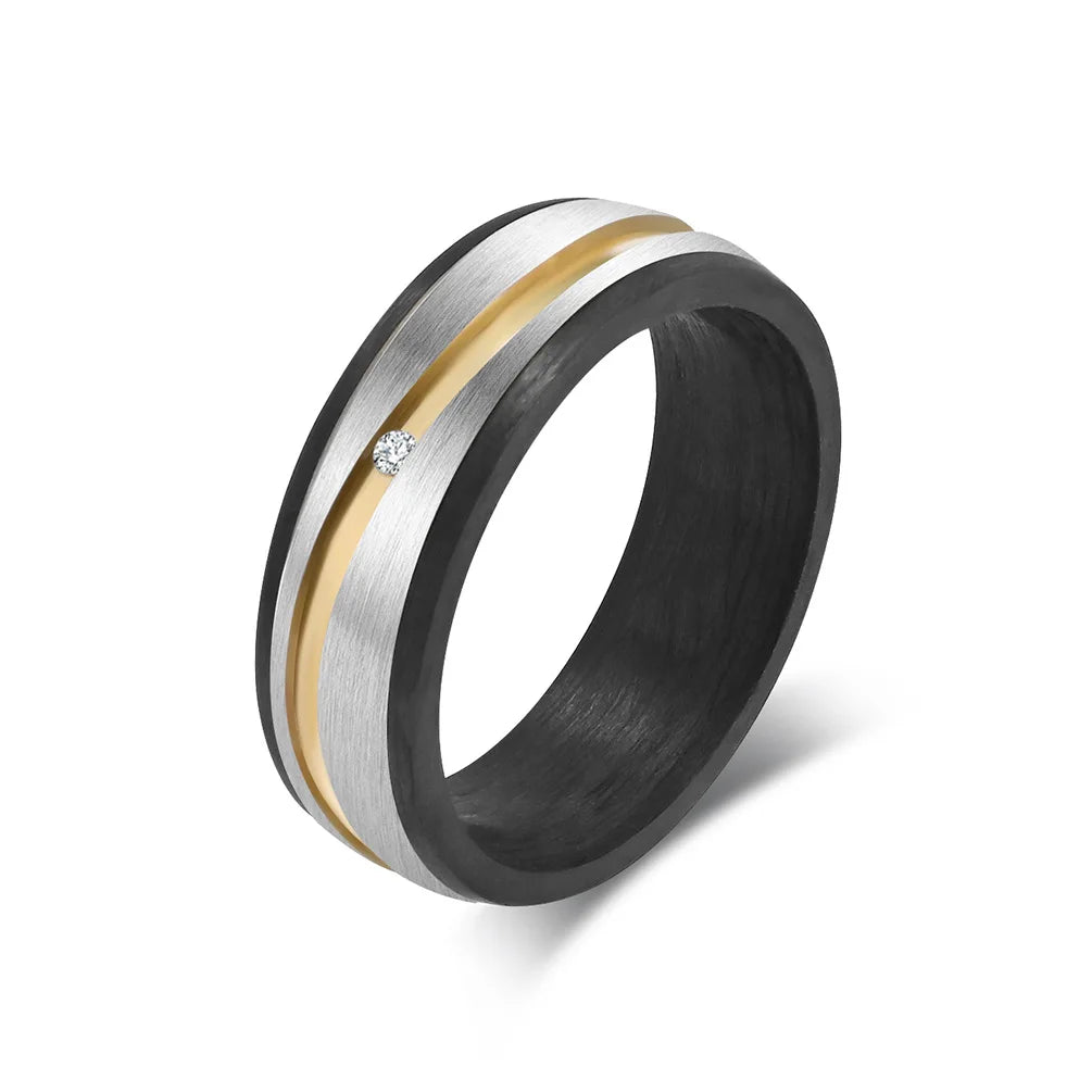 Pvd Mens Ring 7mm Comfortable Tungsten Men Rings Titanium Steel Finger Rhinestone Zircon Inlay Matte Silver Engagement Jewelry