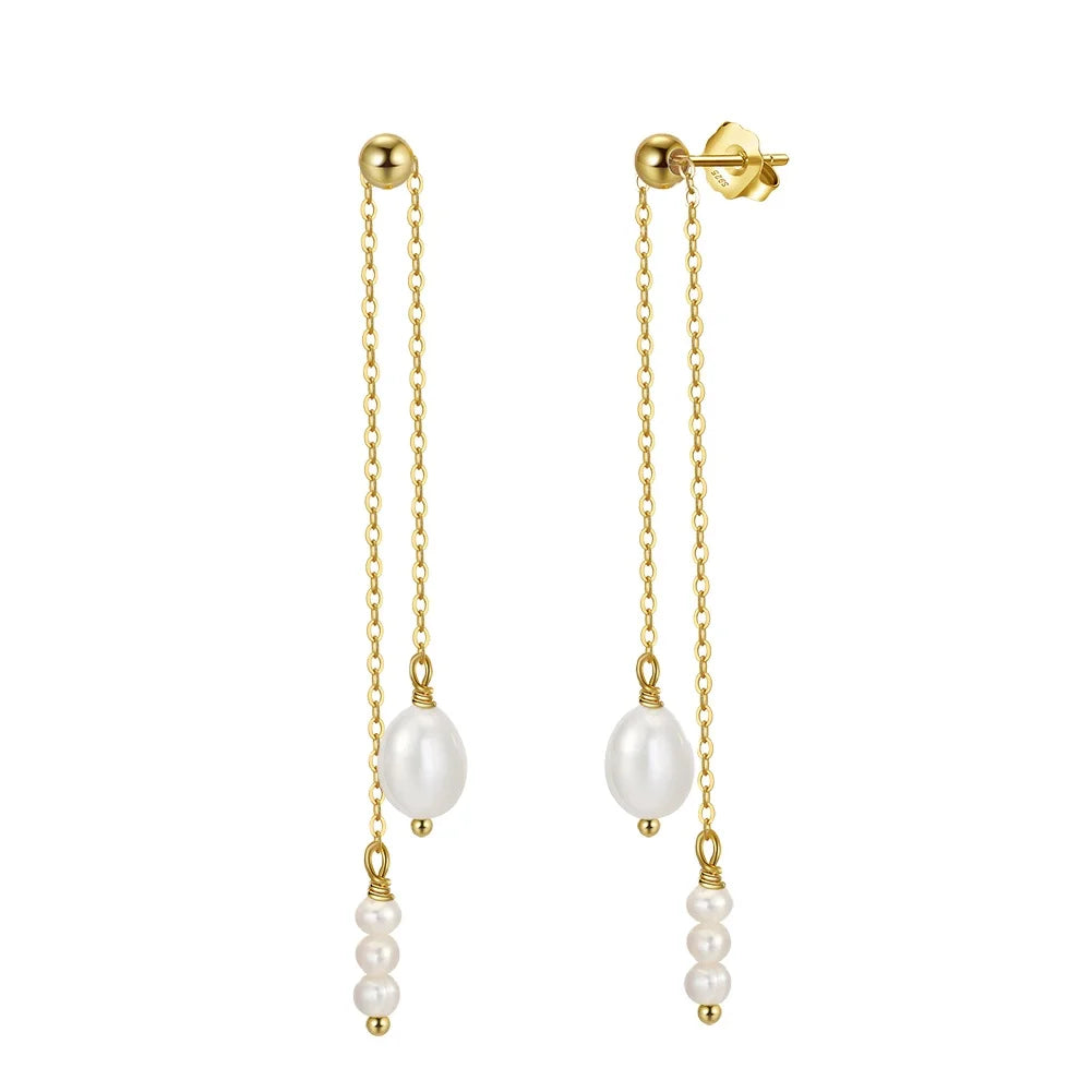 RINNTIN GPE20 Unique Design Baroque Pearls Earrings 925 Silver Freshwater Pearls 14K Gold Plated Stud Drop Earings for Women