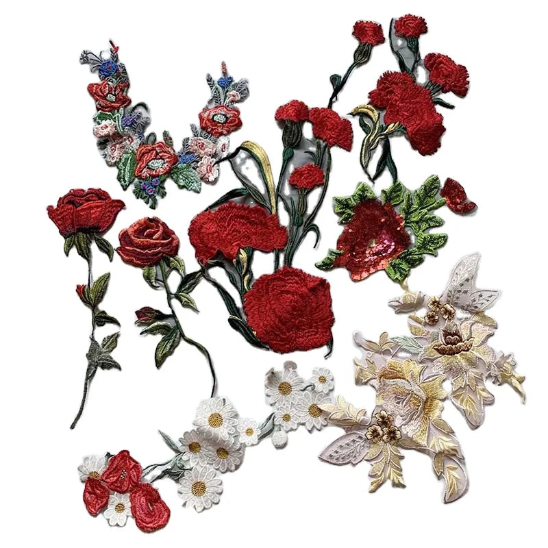 Promotional Gift Diy Clothes Sewing Upholstery Rose Motif Applique Patches Embroidery Embellishment Sew on Dress Flower Patches