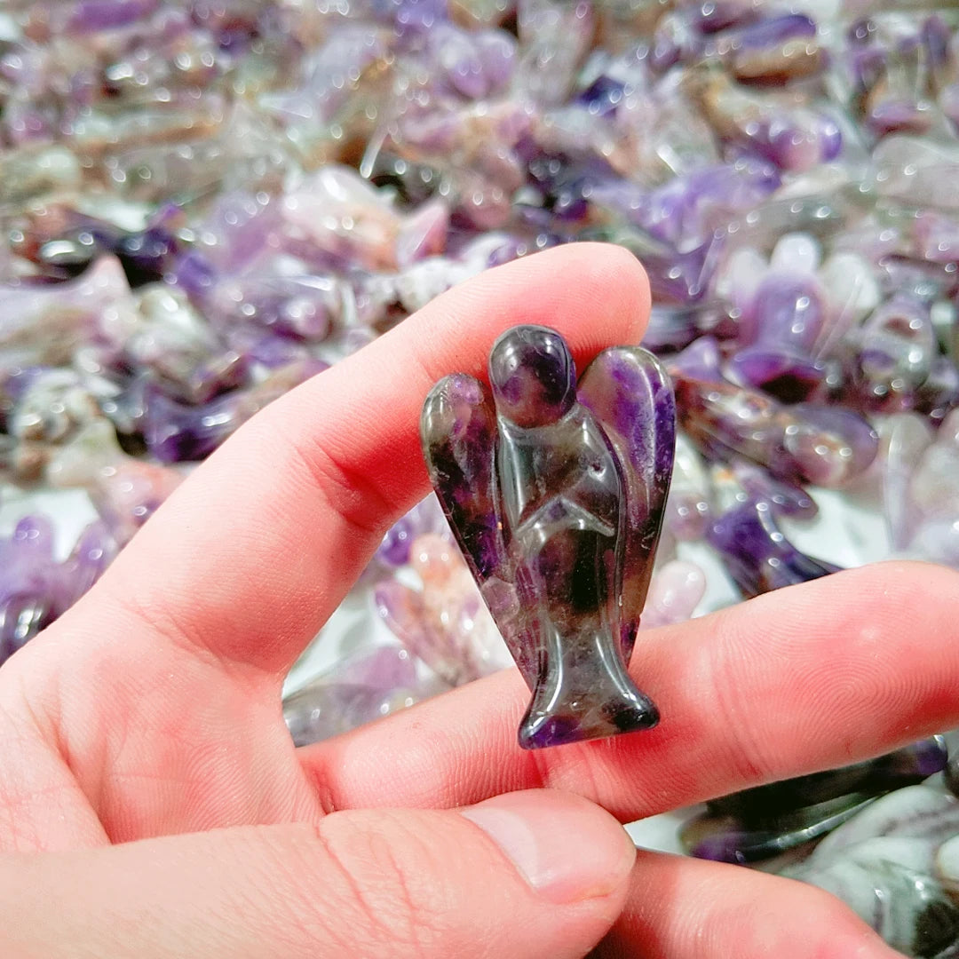 Huiying New nature stone crystal 1.5 inch amethyst angel figurines ornaments statue crafts