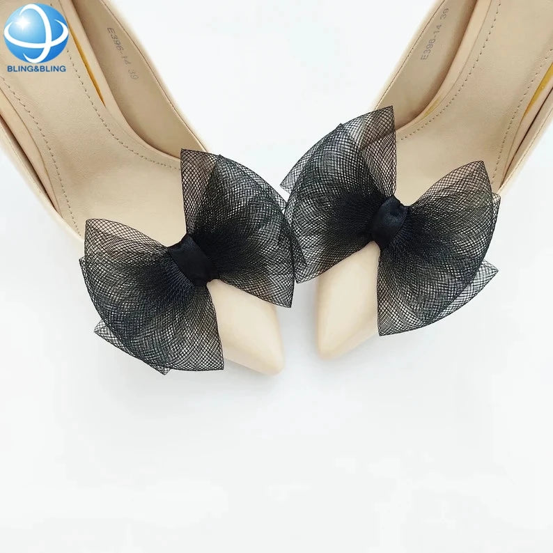 Handmade Black Fabric butterfly Lace Fabric Shoe Ornament Accessories for Women High Heel Shoes