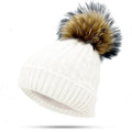 2025 Fashion New Women Winter Bonnet Soft Thick Fleece Lined Dual Layer Knitted Beanie With True Raccoon Fur Pom Pom Hats