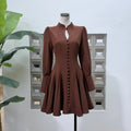 Elegant Long Sleeve Hollow Out Button up Mini Evening Dresses for Women