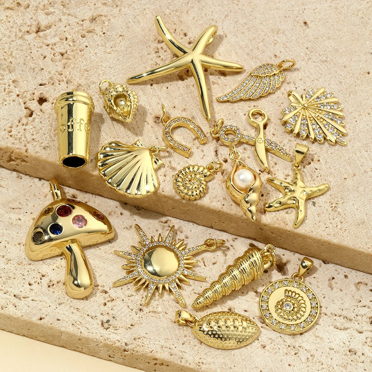 Factory Wholesale Charms for Jewelry Making Sun Copper Zircon Pendant Heart Mushroom Starfish Shell DIY Jewelry Accessories