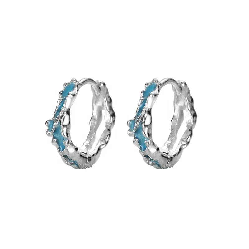 S925 Sterling Silver Blue Irregular Hoop Earrings Female Designer Statement Earrings High-end Earrings Women Luxury Jewelry