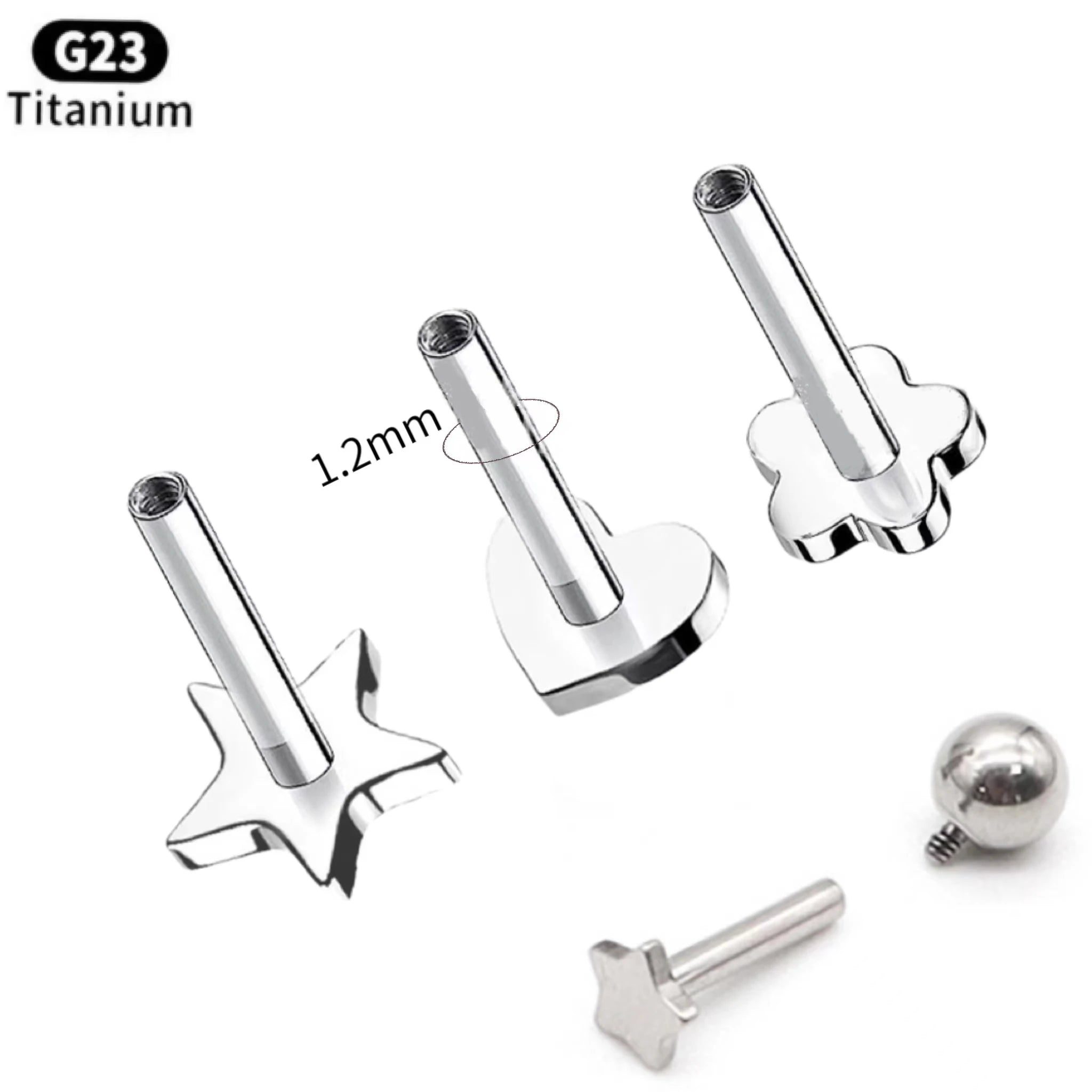 Gaby Astm F136 G23 Titanium Piercings Body Jewelry Flower Heart Black Bars Wholesale Price Internal Thread Labret Studs16g