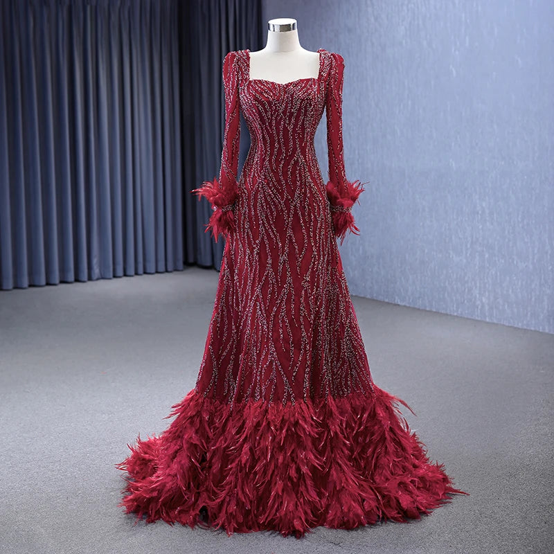 Rsm222177 Top Quality Luxury Womens Evening Dress Long Sleeve Evening Gown Dress Elegant Embroidery Party Dresses
