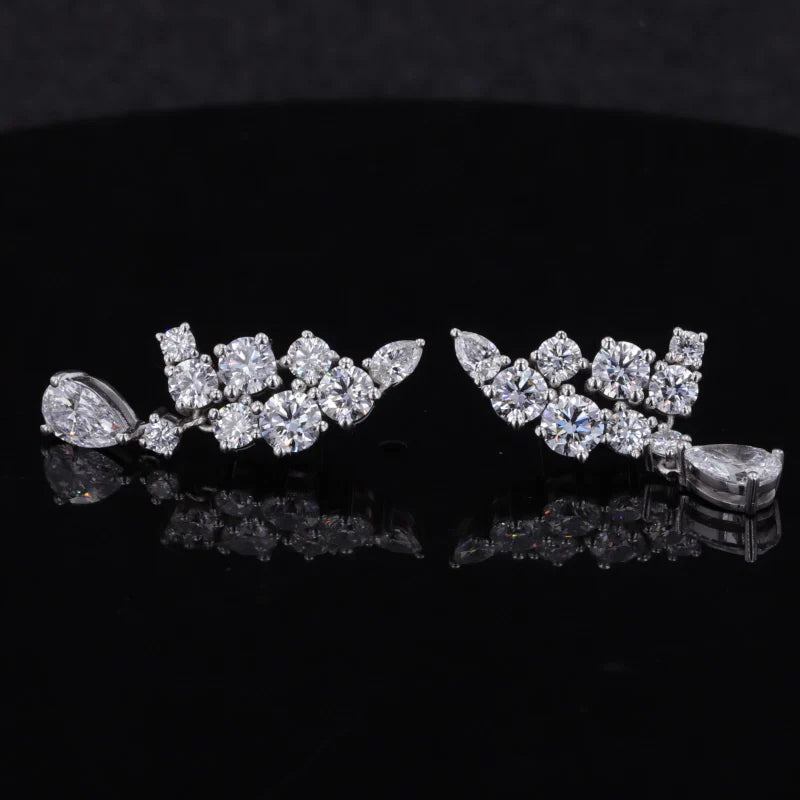 Platinum PT950 Fancy Shape Style Bridal Dangle Moissanite Earring for Party Wedding
