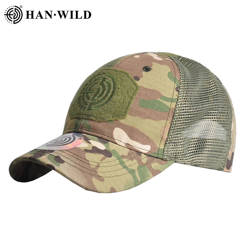 HAN WILD New Design Summer Camouflage Hat Breathable Adjustable Mesh Hat Tactical Protective Hat for Outdoor