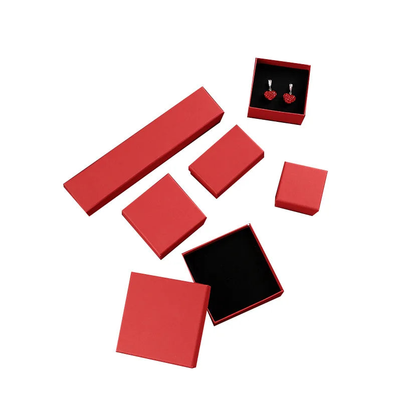 Simple Jewelry Packaging Box Red Cardboard Earrings Bracelet Necklace Ring Pendant Jewelry Box with Lid