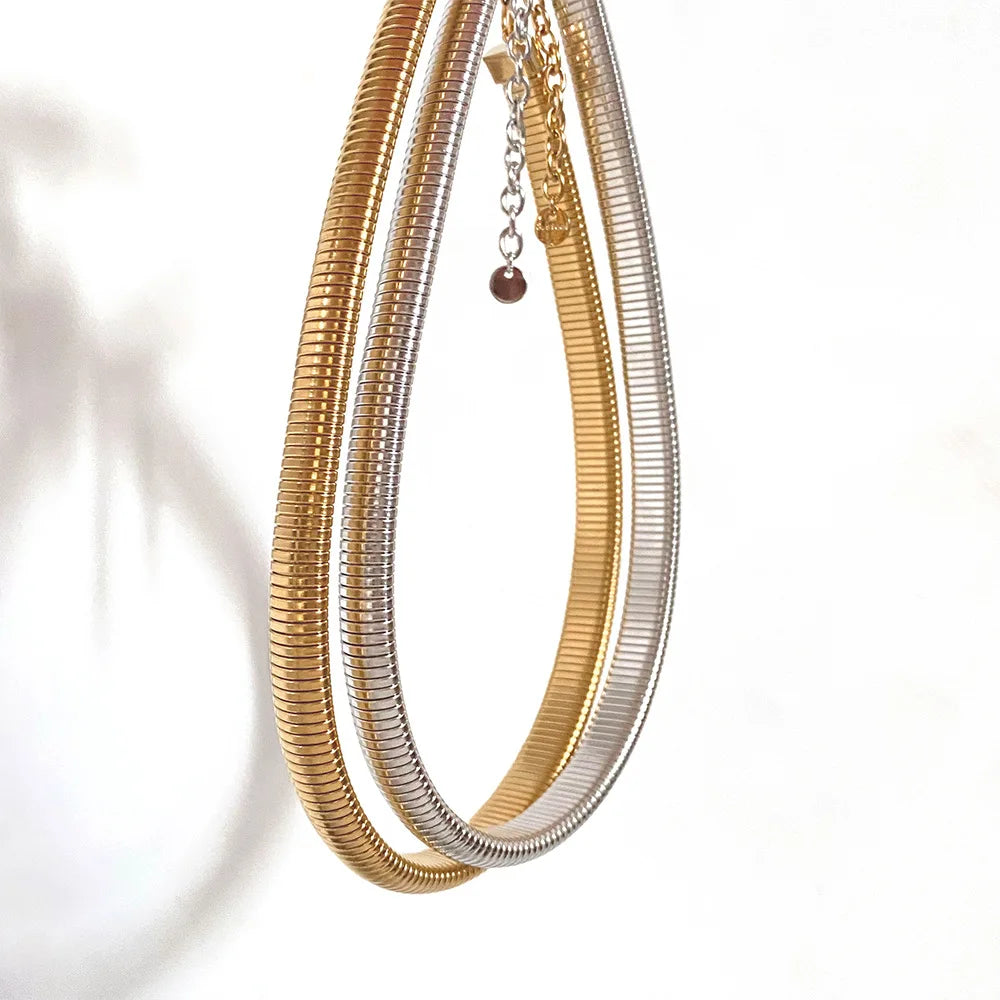 Women's PVD Gold Plated Stainless Steel Choker Wholesale Chunky Statement Stretch Spiral Snake Chain Necklaces for Anniversaries