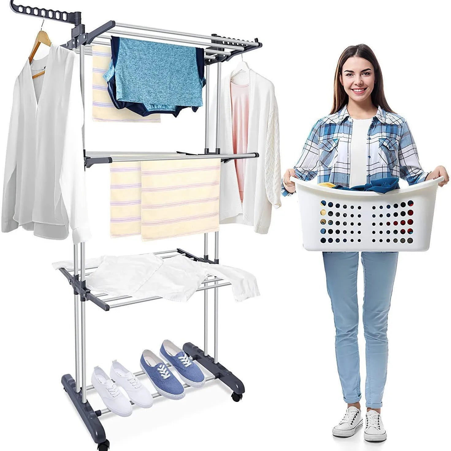Foldable Stand Clothes Drying Hanger Dryer Storage Holders Rack Organizer