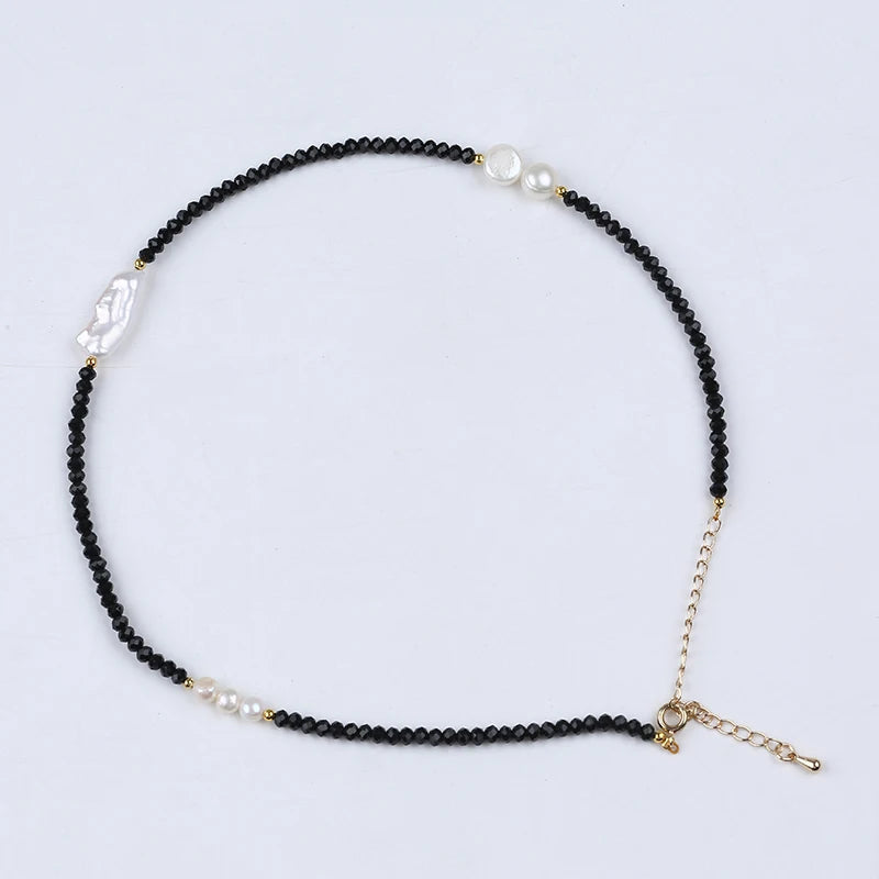 Zhuji Simple Design Freshwater Pearl Necklace with Stone Beads Natural Beauty for Sale