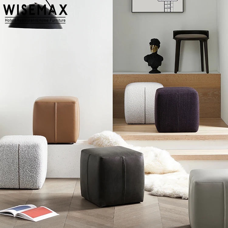 WISEMAX FURNITURE Modern Living Room Furniture Cube Wooden Frame Sponge Fabric Leather Ottomans for Bedroom