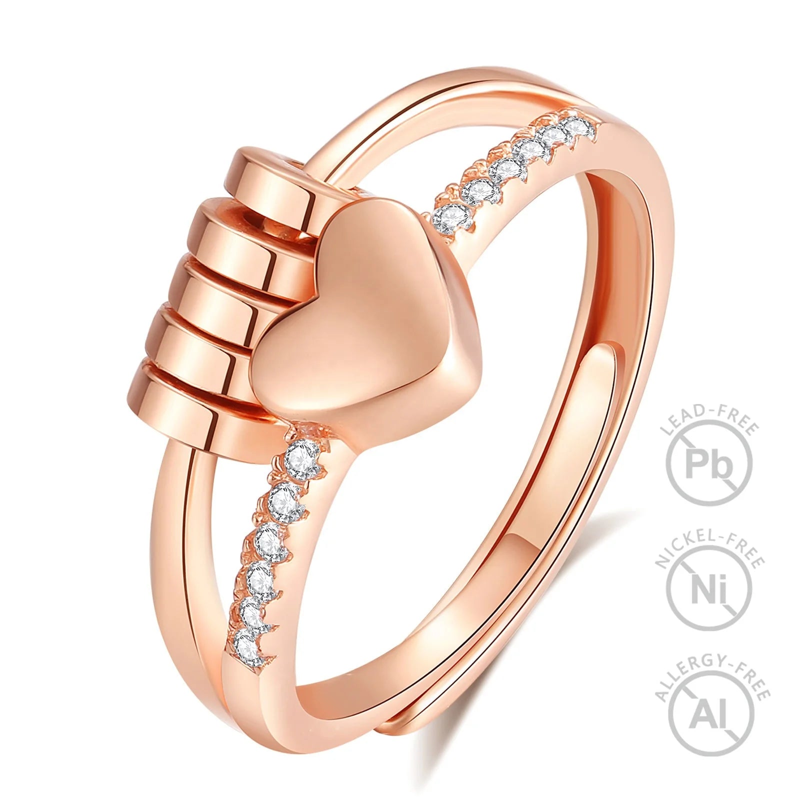 Best Christmas Day Gift Fine Jewelry 925 Sterling Silver Rose Gold Plated Relief Fidget Anti Anxiety Ring for Women