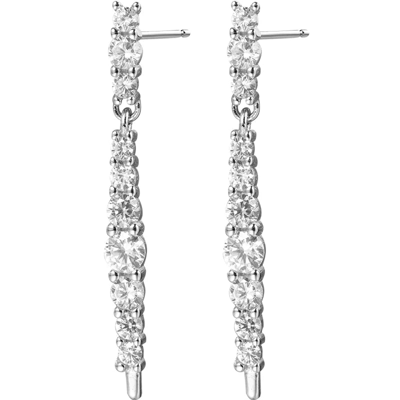 Bridal Earrings Silver 925 Sterling Cubic Zirconia Zircon Crystal for Wedding Stick Tassel Women Picture Stud Earring Geometric
