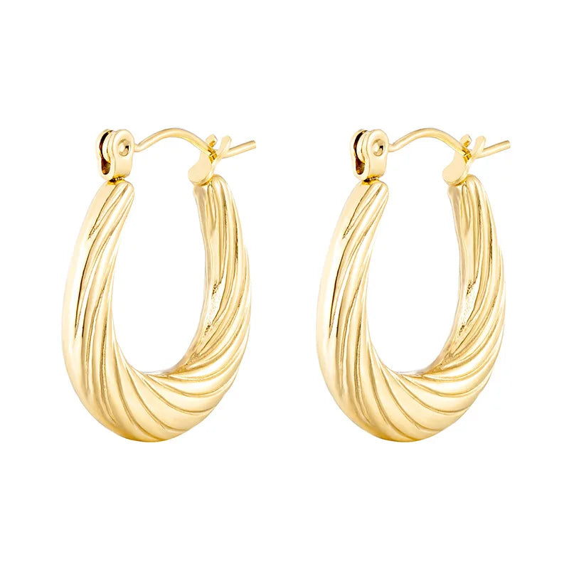 Hot Sale Trendy Huggie Earrings for Women Vintage Pearl Gold Plating Setting Inlay Gift Stainless Steel Earrings for Jewelry