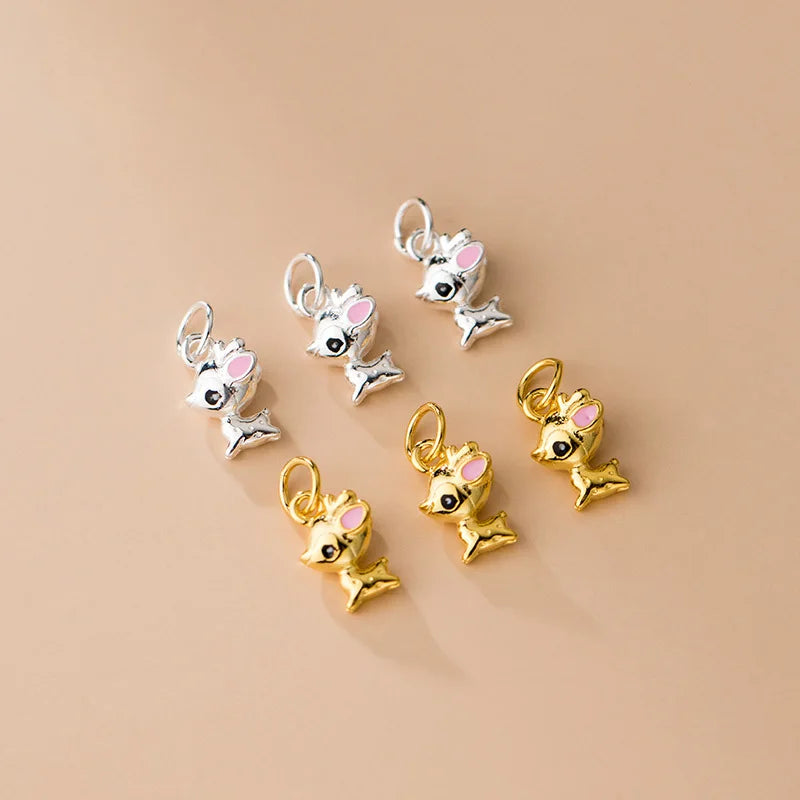 10.6*mm Cute Pink Enamel Elk Sterling Silver 3D Pendant Charms for Necklace Jewelry Making Supplies