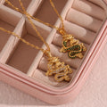 Stainless Steel Zodiac Animal Dragon Necklace Crystal Rhinestone Dragon Snake Pendant Necklace
