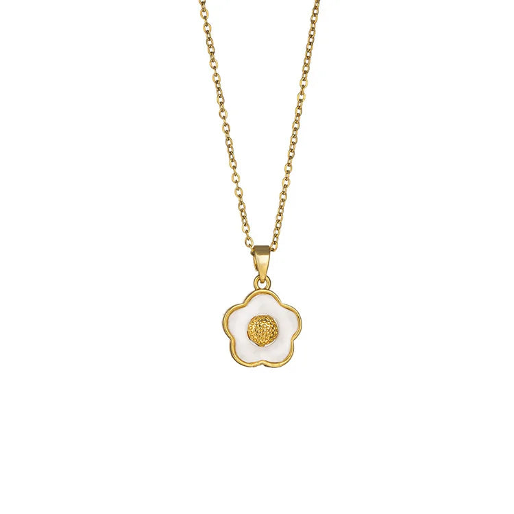 Wholesale Stainless Steel Chain Fashion Drip Oil Fashion Jewelry Pouch Egg Necklace White Flower Necklace