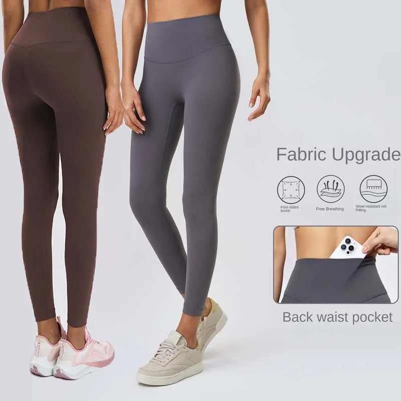 SHINBENE 25" High Elastic Waist Brushed Yoga Pants No Camel Toe Gym Workout with Built-in Pocket Solid