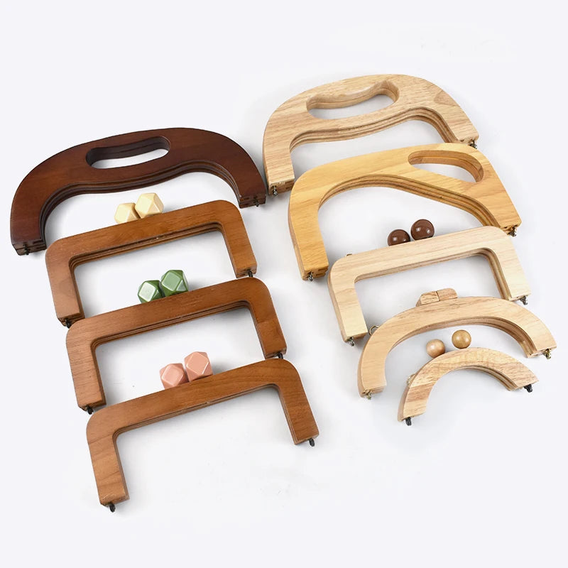 Meetee B-H054 New Vintage Natural Color Solid Wood Handle Handbag Handmade Sewing Accessories Bag Wallet Frame