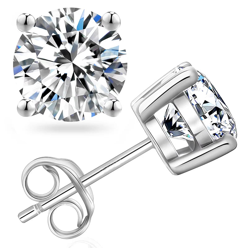 Fine Earrings Encrusted Zircon Single Earrings  Four Claws Zircon 925 Sterling Silver Stud Earrings