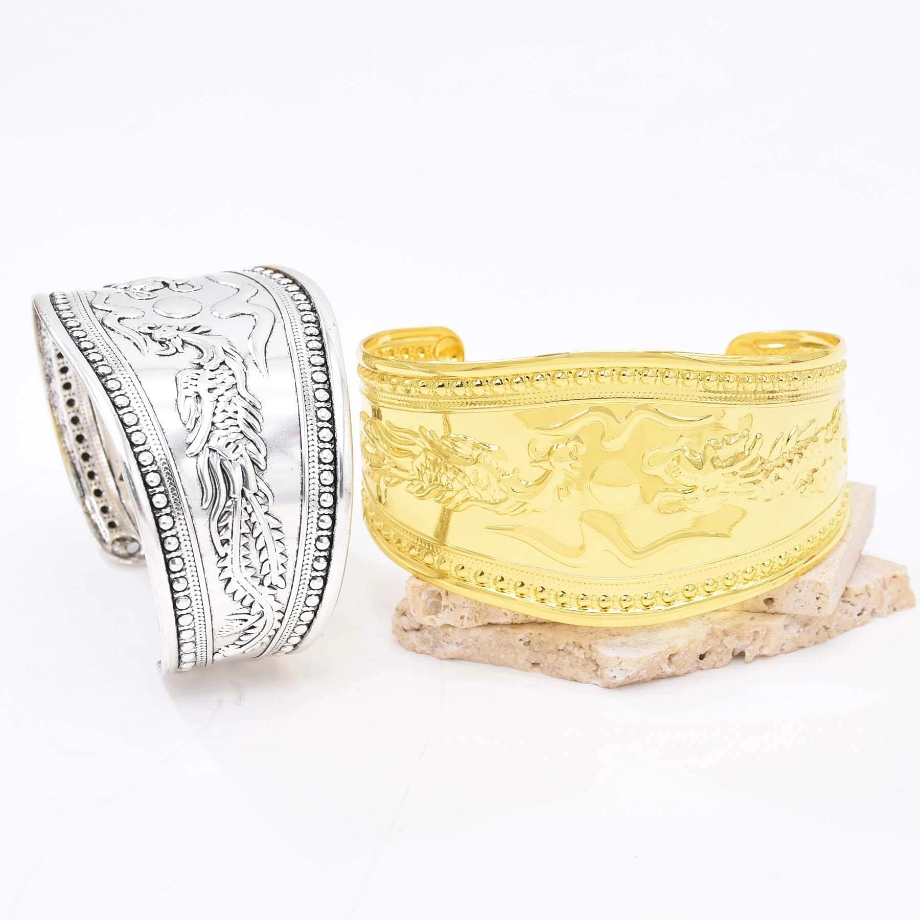 Vintage Gold Silver Color Alloy Bracelet Opened BanglesCuff for Women Men Gift Party