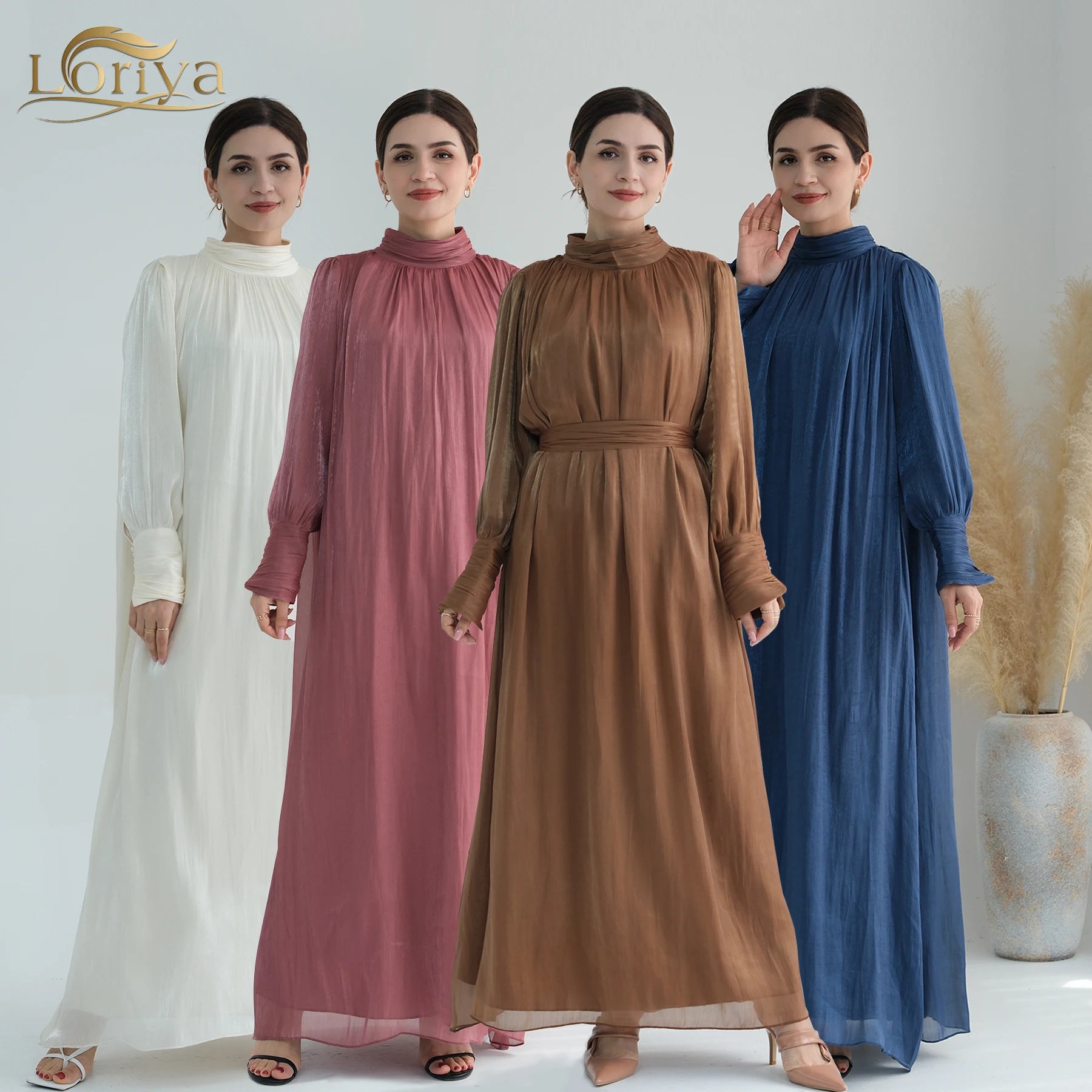 Loriya Abaya 2024 Islamic Clothing Modest Womens Dresses Shiny Polyester Casual Wear Abaya Women Muslim Dress With Lining