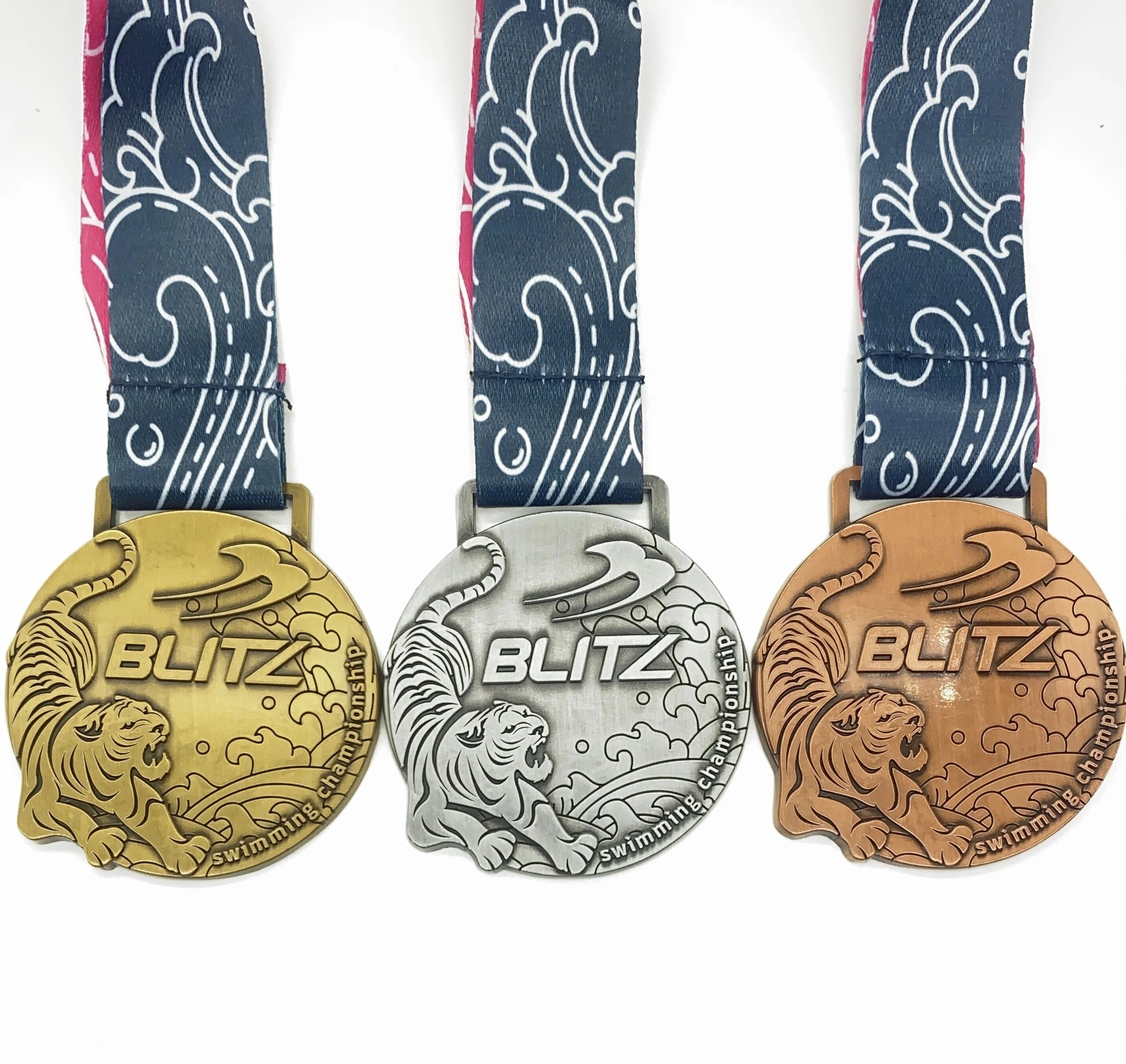 Wholesale Custom Design Personalized Modern Antique Sport Medal Marathon Souvenir Festive Celebrations Ribbon Gold-Plated Zinc
