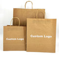 Customized  Brown Packaging Flat Handle Kraft Paper Bags  Custom Printing Logo Shopping Food Bags