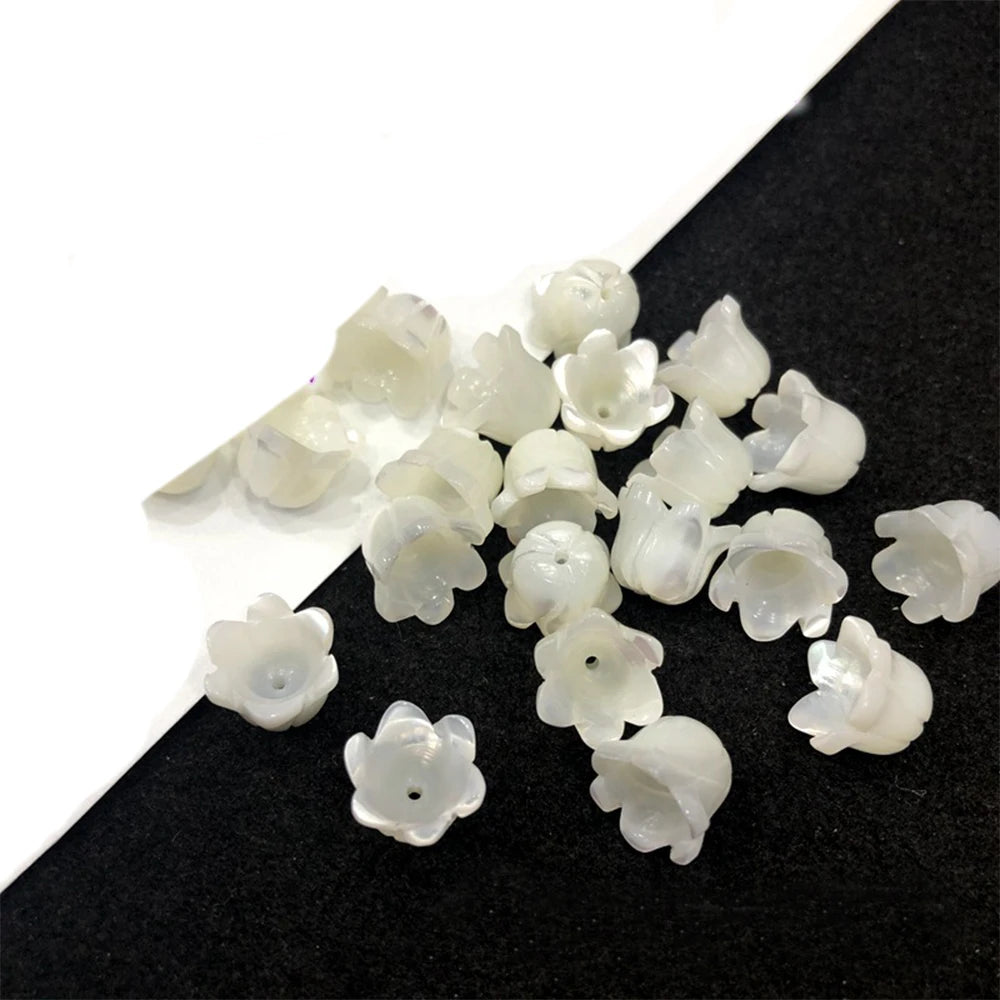 Hawaiian Genuine Shell Lily of the Valley Flower Charms Beads Natural White Bead for Hawaii Jewelry Making 9mm