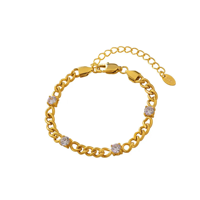 High End Gold Plated Diamond Pave Curb Stainless Steel Bracelet for Jewelry Women MegaBDM