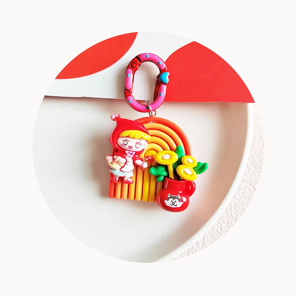 10pcs Cute Korean Style Colorful Keychain Charms Flower Girls Key Chain Keyring Earphone Purse Backpack Ornament Accessories