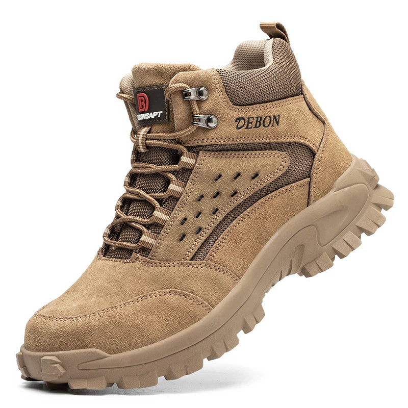 Breathable Leather Lightweight Safety Shoes Men Anti-smash Steel Toe Work Boots