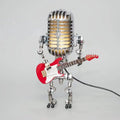 Popular Retro Portable Decoration Night Light Metal Microphone Robot with White Guitar Lamp
