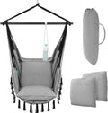 New Two-Tones Knotted Rope Swing Outdoor Canvas Boho Chair with Pillow/Steel Stick Foldable Durable