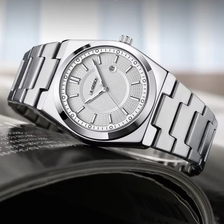Men's High-End Quartz Fashion Watch Stainless Steel Band Alloy Dial Glass Pointer Luminous Display Dropshipping Trendy Model