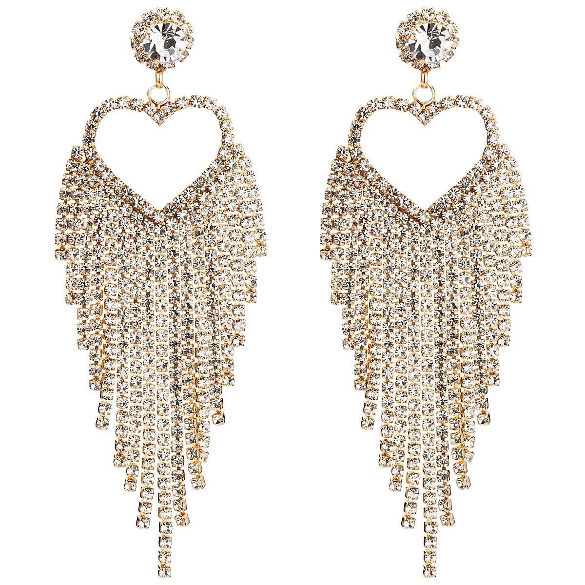 Exaggerated Creative Heart Shaped Acrylic Diamond Tassel Earrings for Women European and American Claw Chain Earrings
