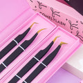 Comelylash Black-Gold Fiber Tip Tweezers Volume Eyelash Extension Private Custom Grip 90 Degree Nano Tweezers Stainless Steel
