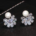 CAOSHI Glitter Sweet Pearl Stud Earrings Pure Flower CZ Romantic Girls Korean Design Lady Women Silver Sweet Earrings Women
