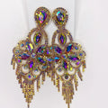 Kaimei 2022 Fashion Jewelry Geometric Pendant Big Bridal Earrings Crystal AB Long Tassel Women Wedding Large Statement Earrings