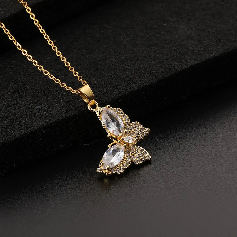 New Arrival Gold Plated Crystal Butterfly Necklace Trendy Simple Zircon Butterfly Clavicle Necklace Women