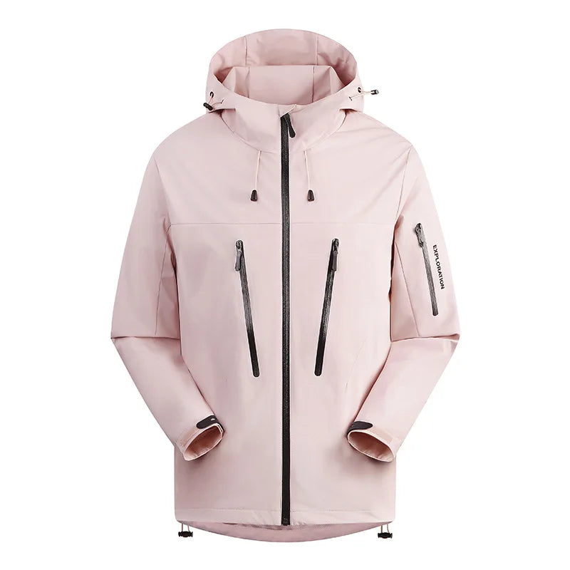 Unisex Quality Outdoor Waterproof Hardshell Jacket Zipper Closure Rainproof Hood Casual Loose Style High Performance Hiking Wear